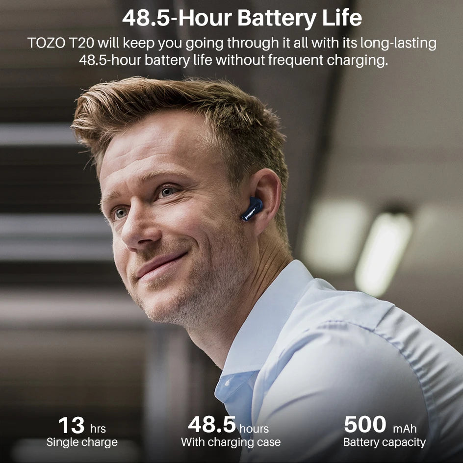 TOZO T20 Wireless Earbuds Bluetooth Headphones 48.5 Hrs Playtime with LED Digital Display, Dual Mic Call Noise Cancelling