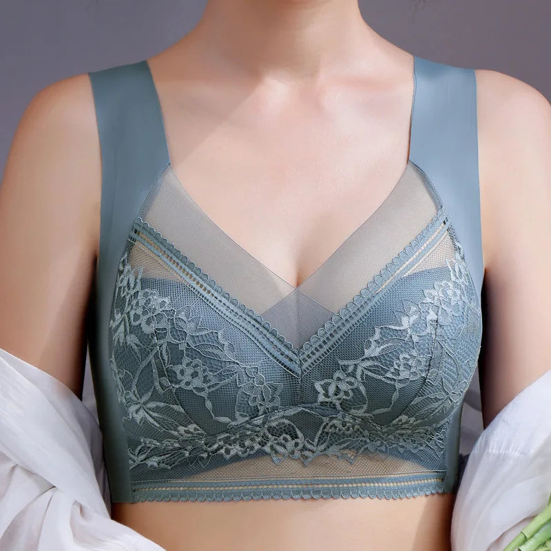 Women Large Bras Push Up Ice Silk Seamless upper Bralette Lace Wireless Summer Bras