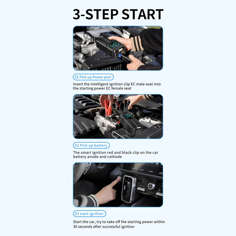 Car Jump Starter Air Pump Power Bank Lighting Portable Air Compressor 4 In 1 Cars Battery Starters Starting Auto Tyre Inflator