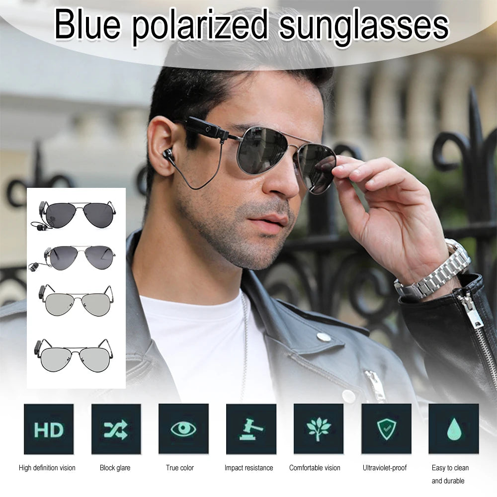 New Smart Glasses Polarized Retro Sunglasses Bluetooth Headset Voice Call HIFI Noise Reduction Outdoor Sport Headset