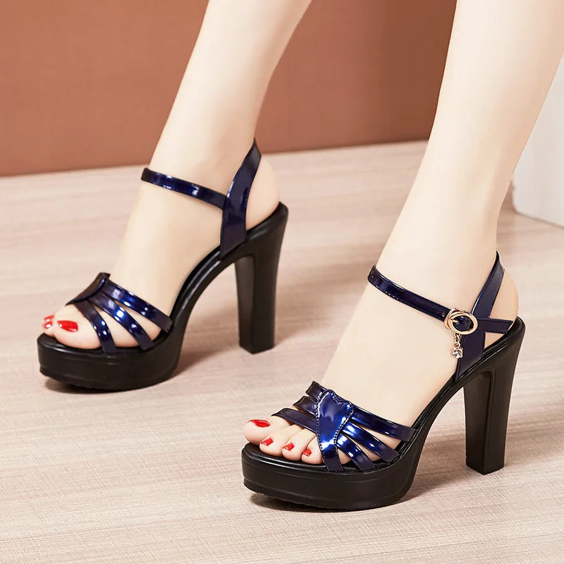 High quality summer leather sandals for women 8cm 10cm high heel