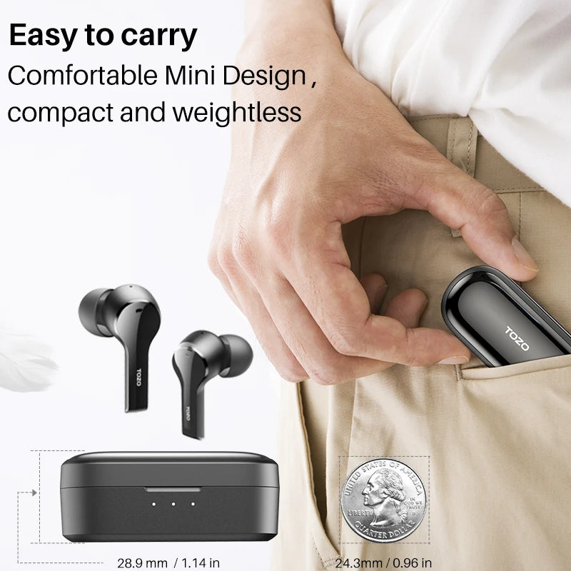 TOZO T9 Wireless Earphones, Bluetooth Earbuds With 4 Mics Noise Cancelling ,Crystal-clear Calls IPX7 Waterproof, Fast Charging