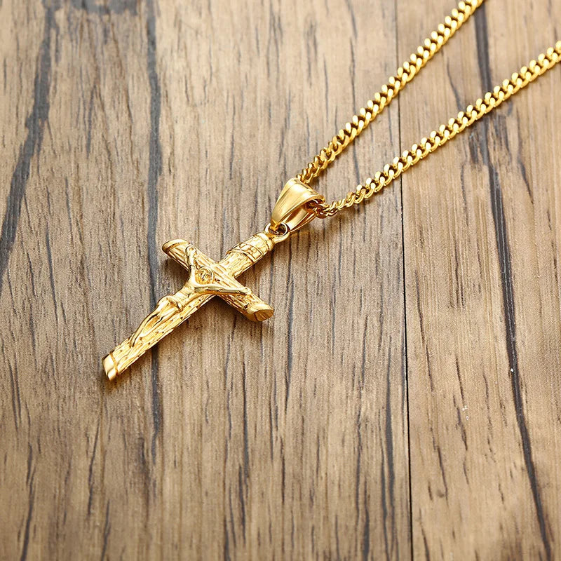 Necklace, Men Women, Catholicism, Gold Color Stainless Steel Unisex