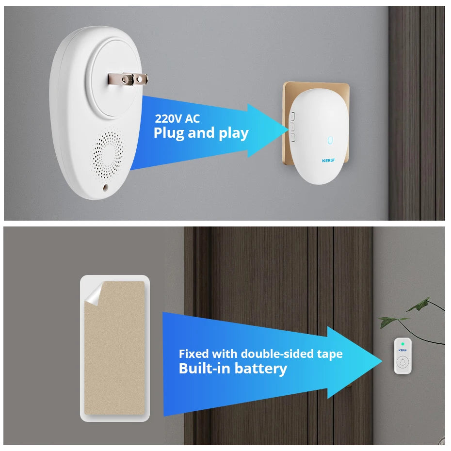 Outdoor Wireless Doorbell Smart Home Security Welcome Chime Kit Door Bell Alarm LED Light Outdoor Button Battery