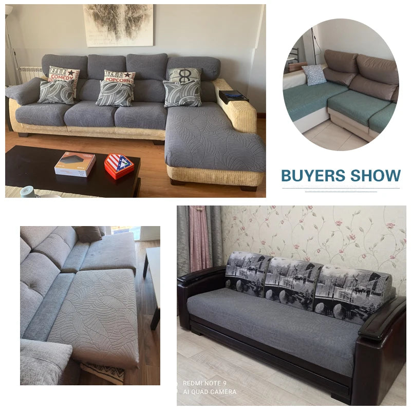 Seat Cushion Cover Elastic Grey Sofa Cover Jacquard Water Resistant, Living Room Furniture Protector for Pets Kids Removable