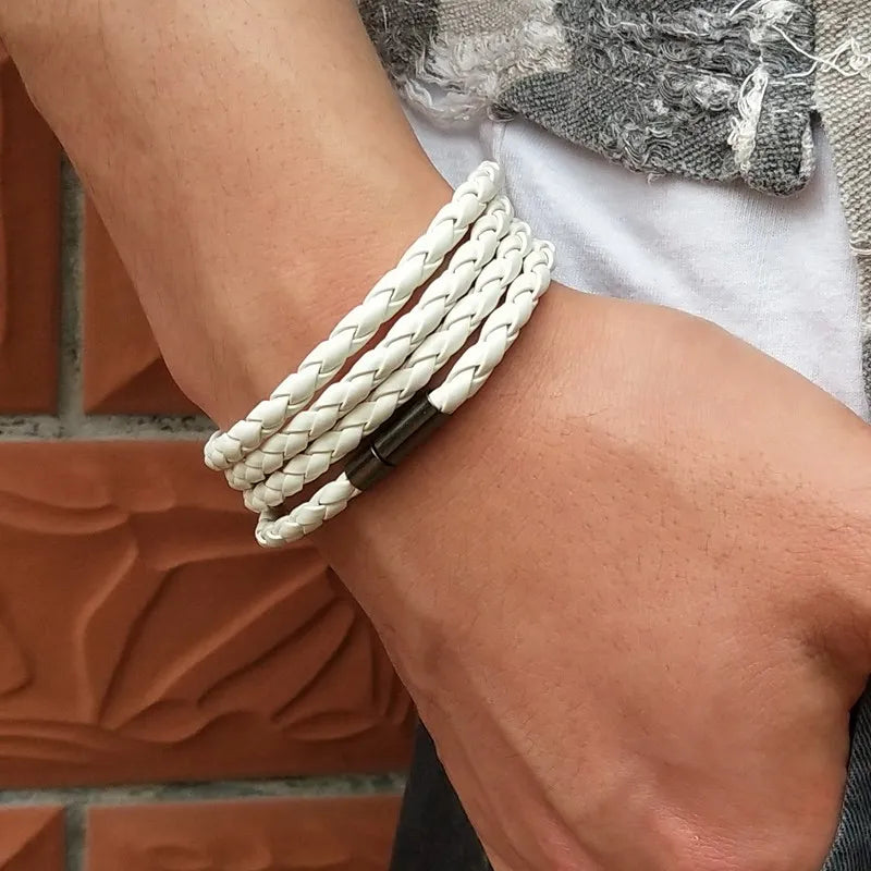 Popular Leather Bracelet For Men Charm Vintage Black White Bracelet Braided Bracelet Jewelry