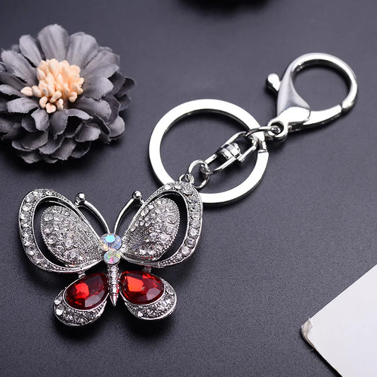 EASYA Red Blue Big Rhinestone Butterfly Keychain Chaveiro Cute Fashion Crystal Insect Charm Pendant Handbag Accessories Key Ring
