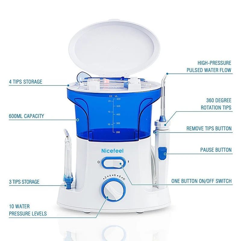 Electric Dental Floss Oral Irrigator 600ML, Household Use Portable Tabletop Suitable For 7 Dental Floss Teeth  For Homeuse