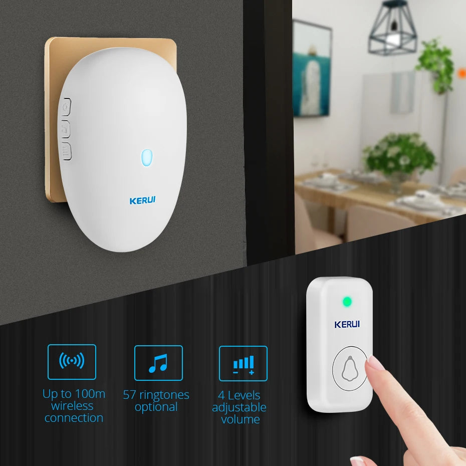 Outdoor Wireless Doorbell Smart Home Security Welcome Chime Kit Door Bell Alarm LED Light Outdoor Button Battery