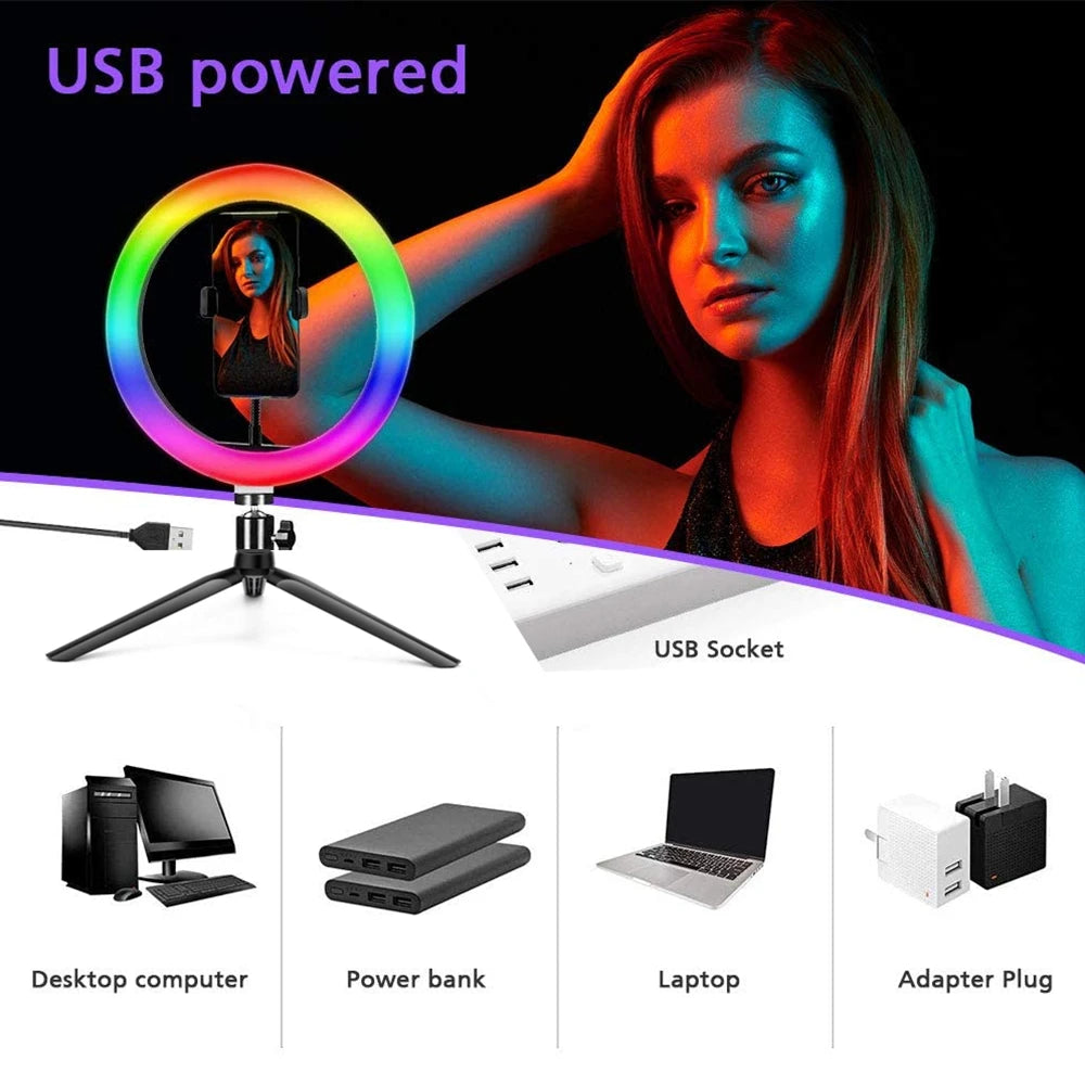 Ring Light Lamp RGB Round With Remote Control For Smartphone Mobile Led Video Light Ring Make Youtube Photographic Lighting