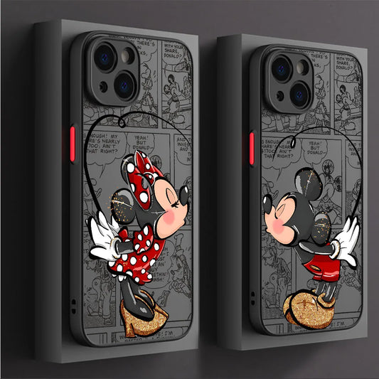 Disney Mickey Minnie Love Phone Case, Apple iPhone 15 Pro Max 13 14 Plus 12 Mini 11 Pro XR 8 SE 7 6S XS MAX Matte Cover