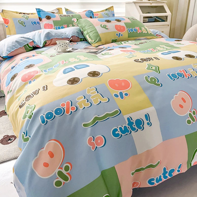 Kids Bedding Set 3Pcs Cartoon Boys Girl Bed Linen Grey Lion Flat Sheet Pillowcase Printed Home Linen