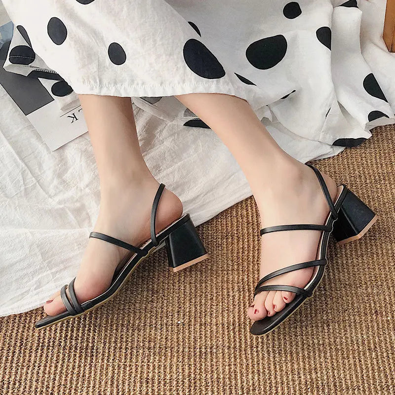 Women High Heel Sandals Summer, Casual Shoes,  Square Heel Open Toe Ankle Strap