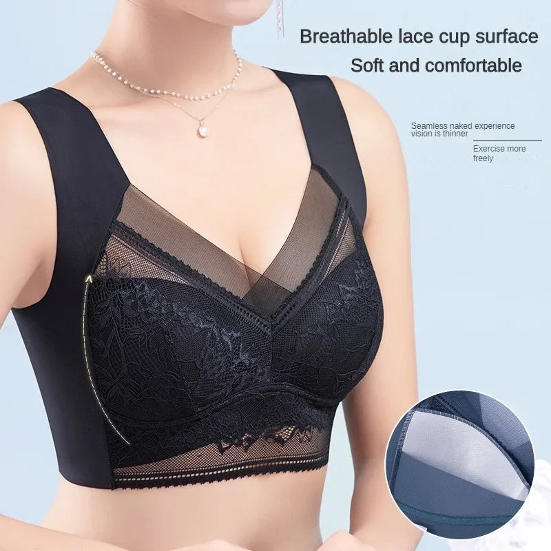 Women Large Bras Push Up Ice Silk Seamless upper Bralette Lace Wireless Summer Bras