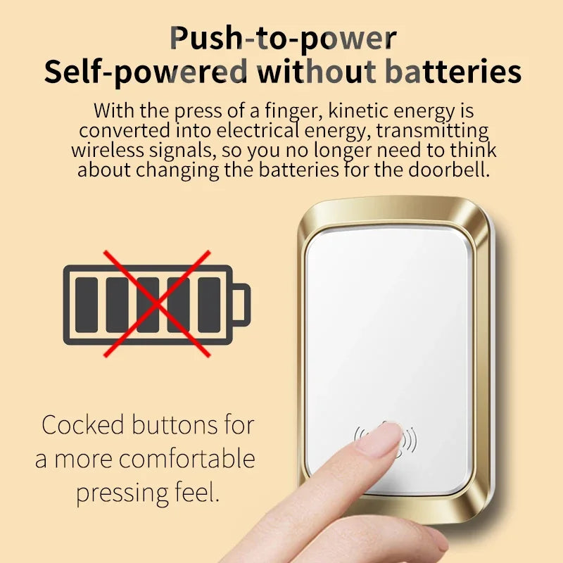 CACAZI Wireless Doorbell Waterproof Self-powered Button Smart Door Bell Sets