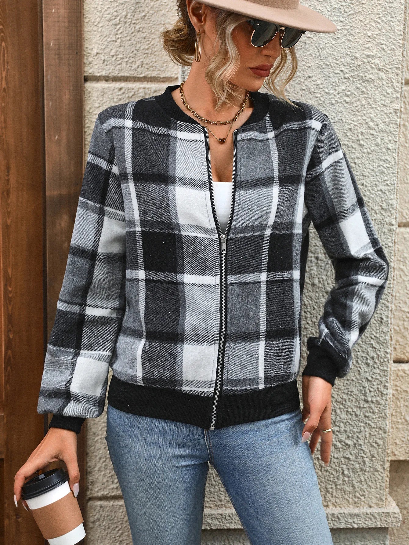 Winter Checkered Baseball Jacket Coat,Cross border top Selling