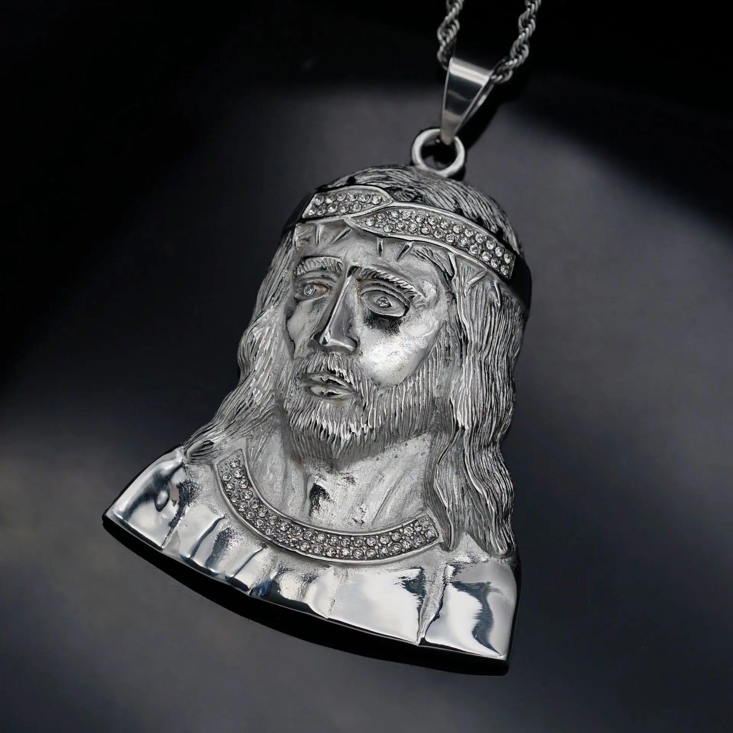 Big Jesus Head Pendant Necklaces Men Gold Color Stainless Steel Christian Necklace