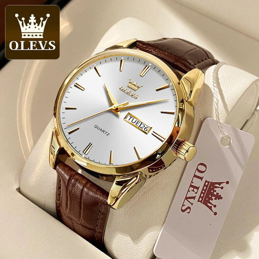 OLEVS Classic Quartz Watch for Men Waterproof Leather strap Calendar Sports Business Men 's Quartz Wrist Watch TOP Brand 6898