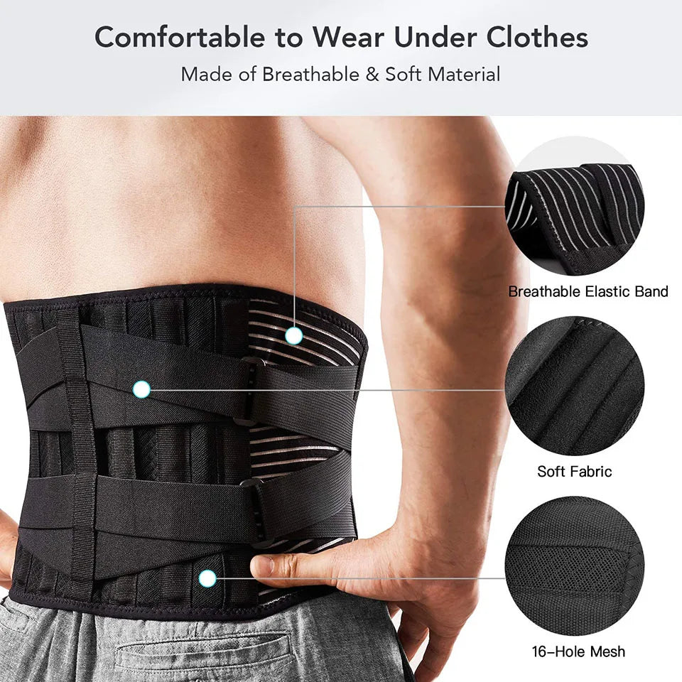 Lower Back Brace with 6 Stays Anti-skid Orthopedic lumbar Support Breathable Waist Support Belt for Gym Pain Relief