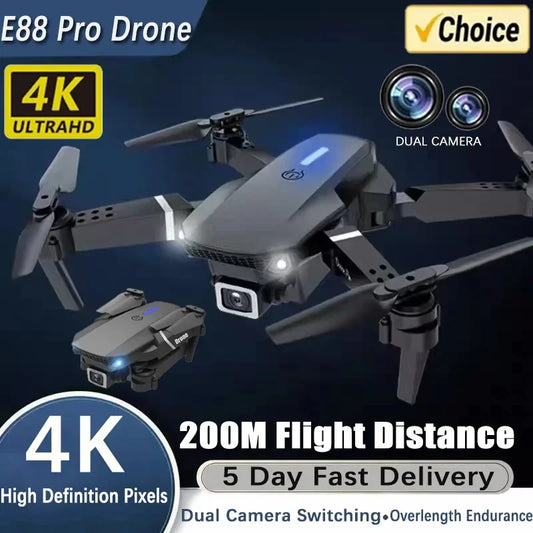 Drone 4K Professional With 1080P Wide Angle Dual HD Camera Foldable RC Helicopter WIFI FPV Height Hold Apron Sell Gift E88Pro RC