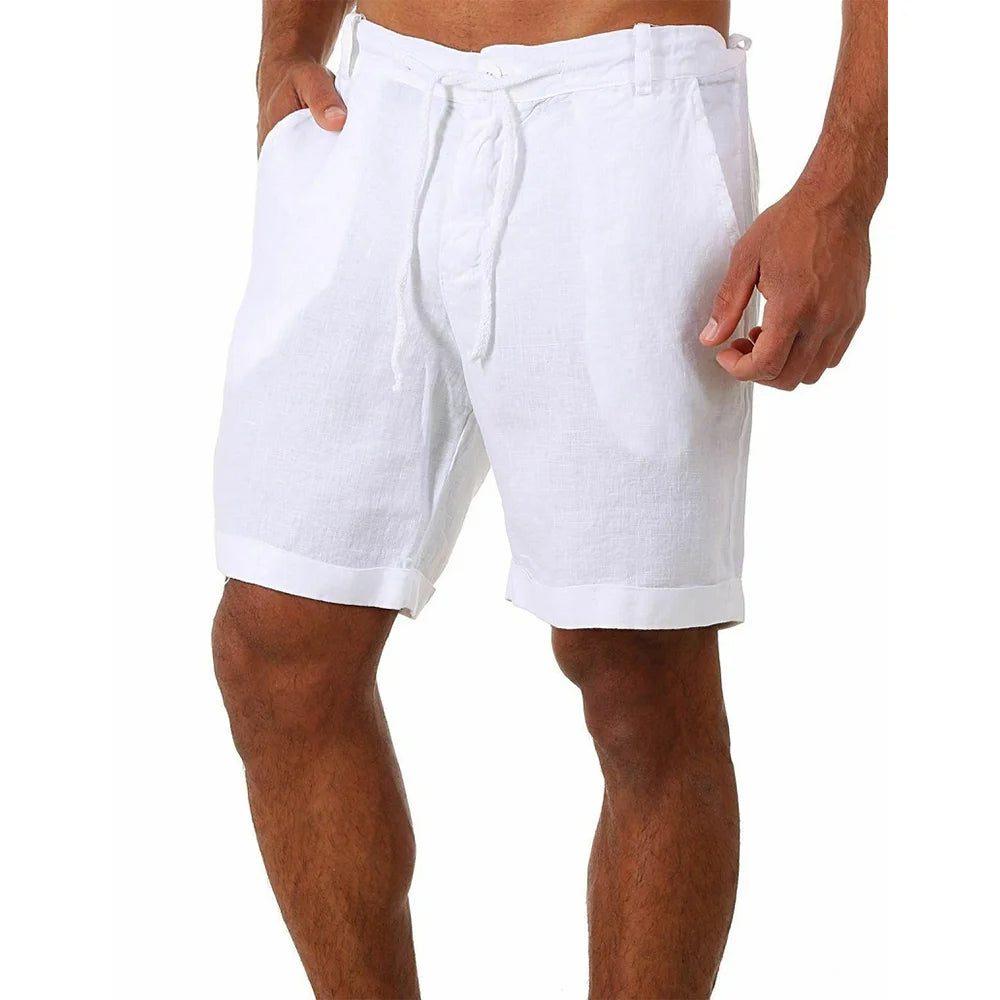New Men's Cotton Linen shorts Pants  Summer Breathable Solid Color Linen Trousers Fitness Streetwear