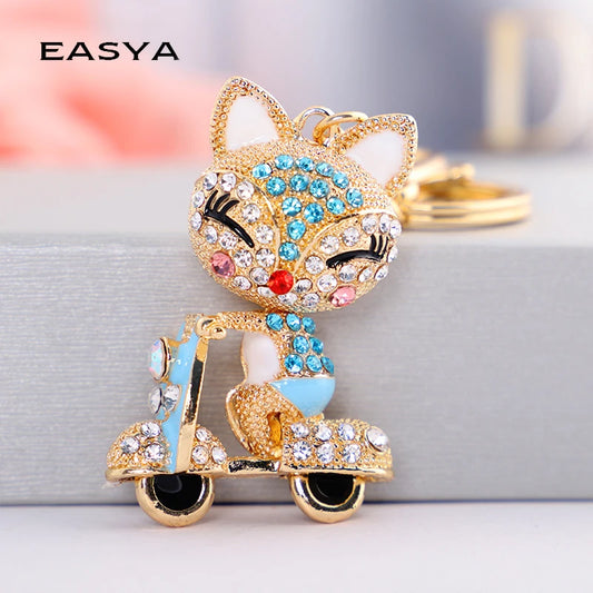 EASYA Cute Rhinestone Fox Keychain Llavero Car Key Ring Lovely Crystal Animal Key Chain Women Bag Accessories Pendant Charm