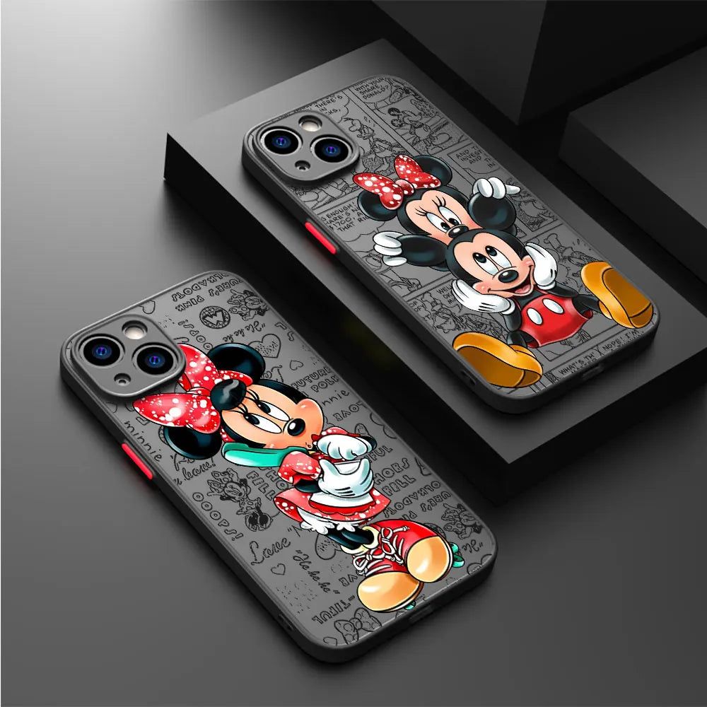 Disney Mickey Minnie Love Phone Case, Apple iPhone 15 Pro Max 13 14 Plus 12 Mini 11 Pro XR 8 SE 7 6S XS MAX Matte Cover