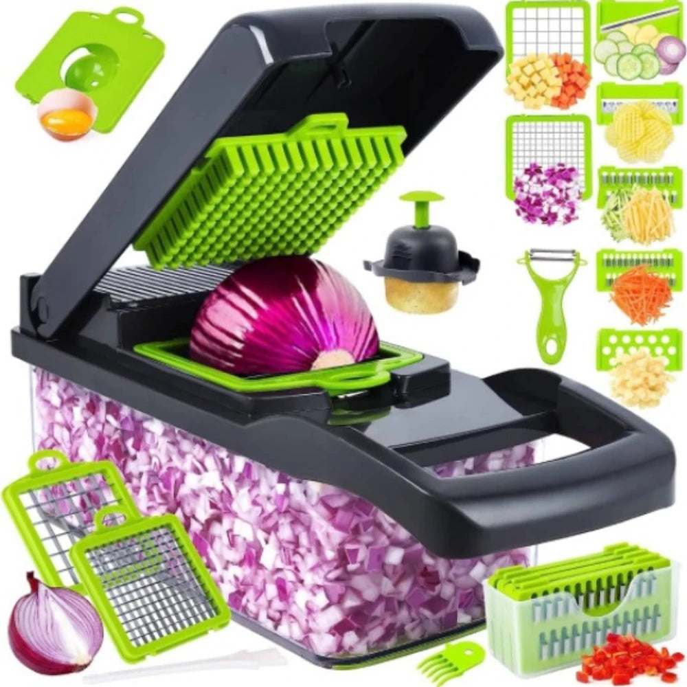 Multifunctional 14/16 in 1  Vegetable Chopper Slicer Shredder with Basket Fruit Slicer Potato Shredder Carrot Grind Home Gadgets