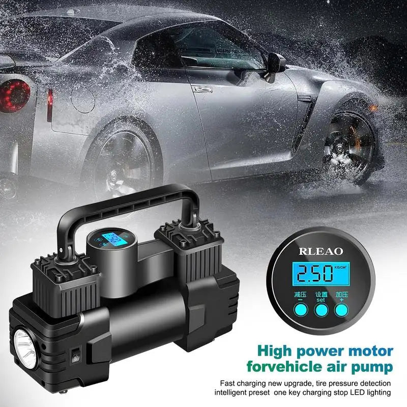 Car tire pump portable auto tyre air compressor car air pump LED light machine auto tire inflator with digital pressure guage