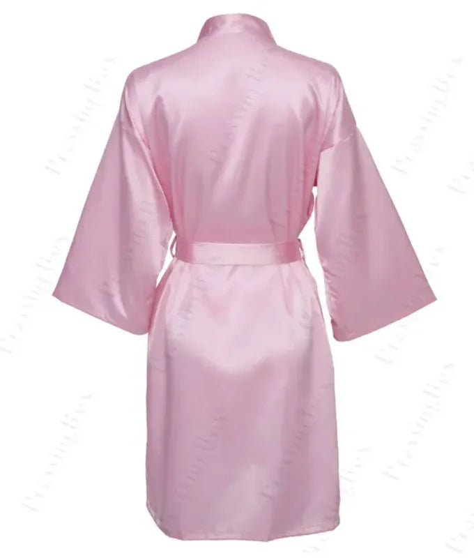 Solid Satin Night Robe, Elegant Half Sleeve V Neck House Robe With Belt, Women's Sleepwear