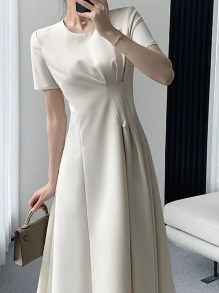 Summer Fashion Casual Midi Women Dress Office Vintage A-Line Business Party Vestidos Femme One Pieces Birthday Prom Cloths