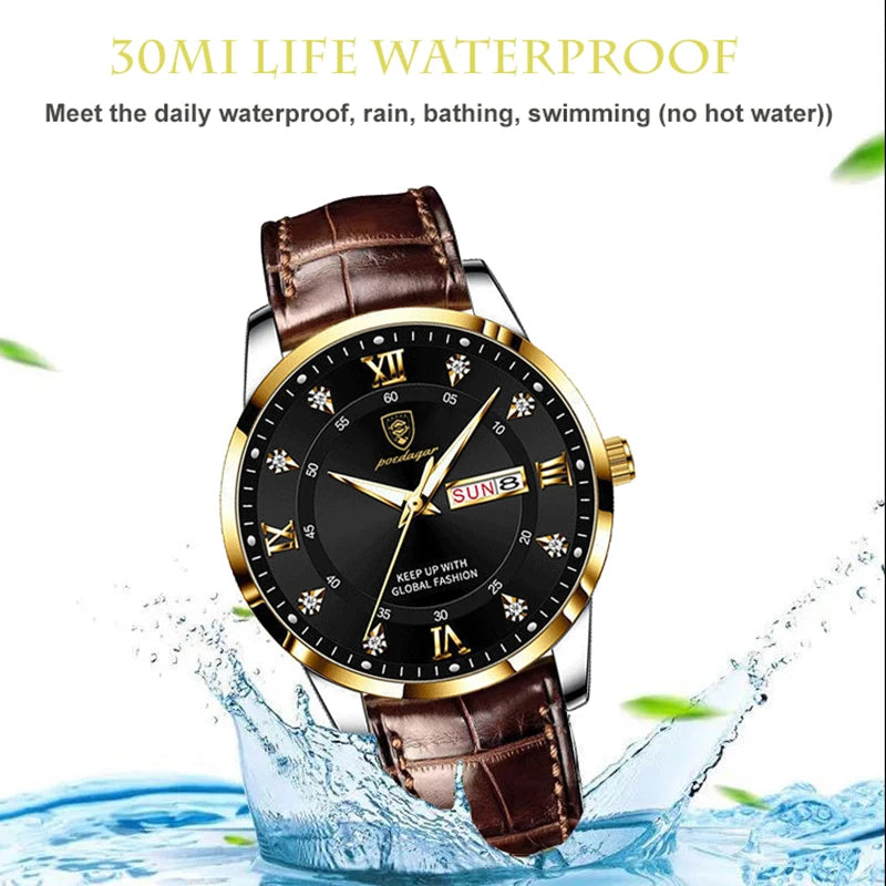 Men Watches Waterproof Luminous Top Brand Luxury Leather Casual Sports Quartz Wristwatch