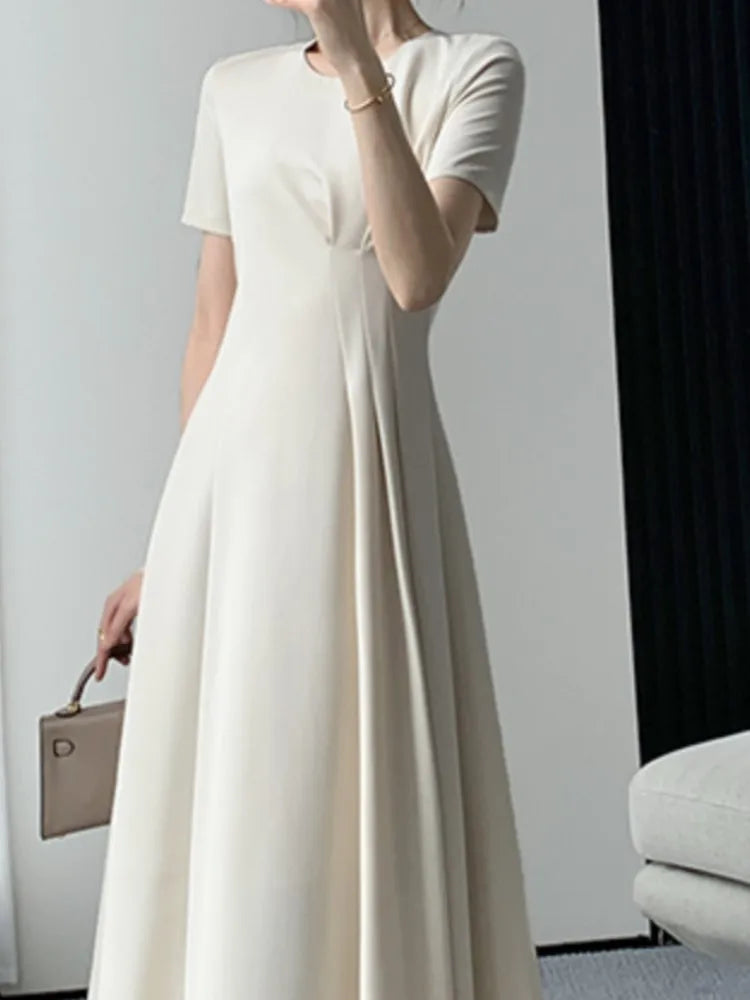 Summer Fashion Casual Midi Women Dress Office Vintage A-Line Business Party Vestidos Femme One Pieces Birthday Prom Cloths