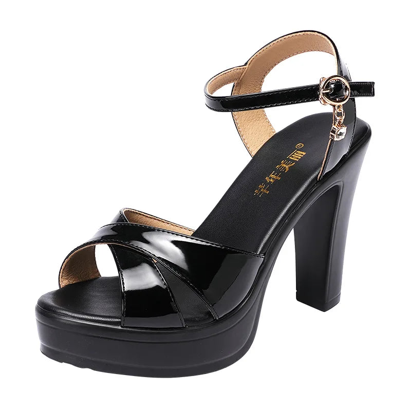 women 10cm high heel new  summer size 32 33 42 43 platform open toe elegant fashion shoe black red