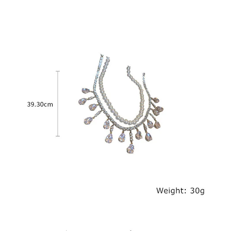 Luxury Pearl Choker Necklaces for Women Tassel Water Drop Zircon Crystal Necklaces Wedding Banquet Jewelry