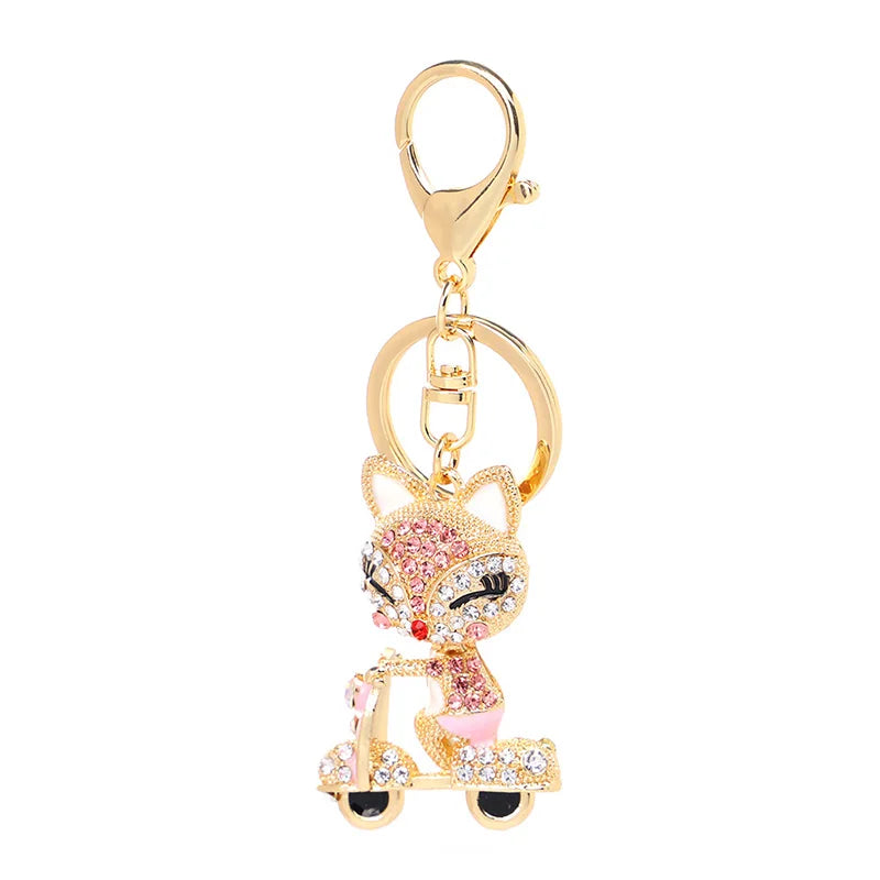 EASYA Cute Rhinestone Fox Keychain Llavero Car Key Ring Lovely Crystal Animal Key Chain Women Bag Accessories Pendant Charm