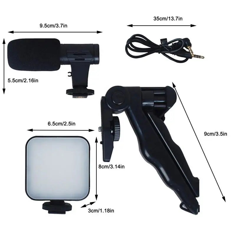 Vlogging Kit Video Kit With Microphone Tripod Phone Holder Vlogger Kit With LED Light For Vlogging Recording And Live Streaming