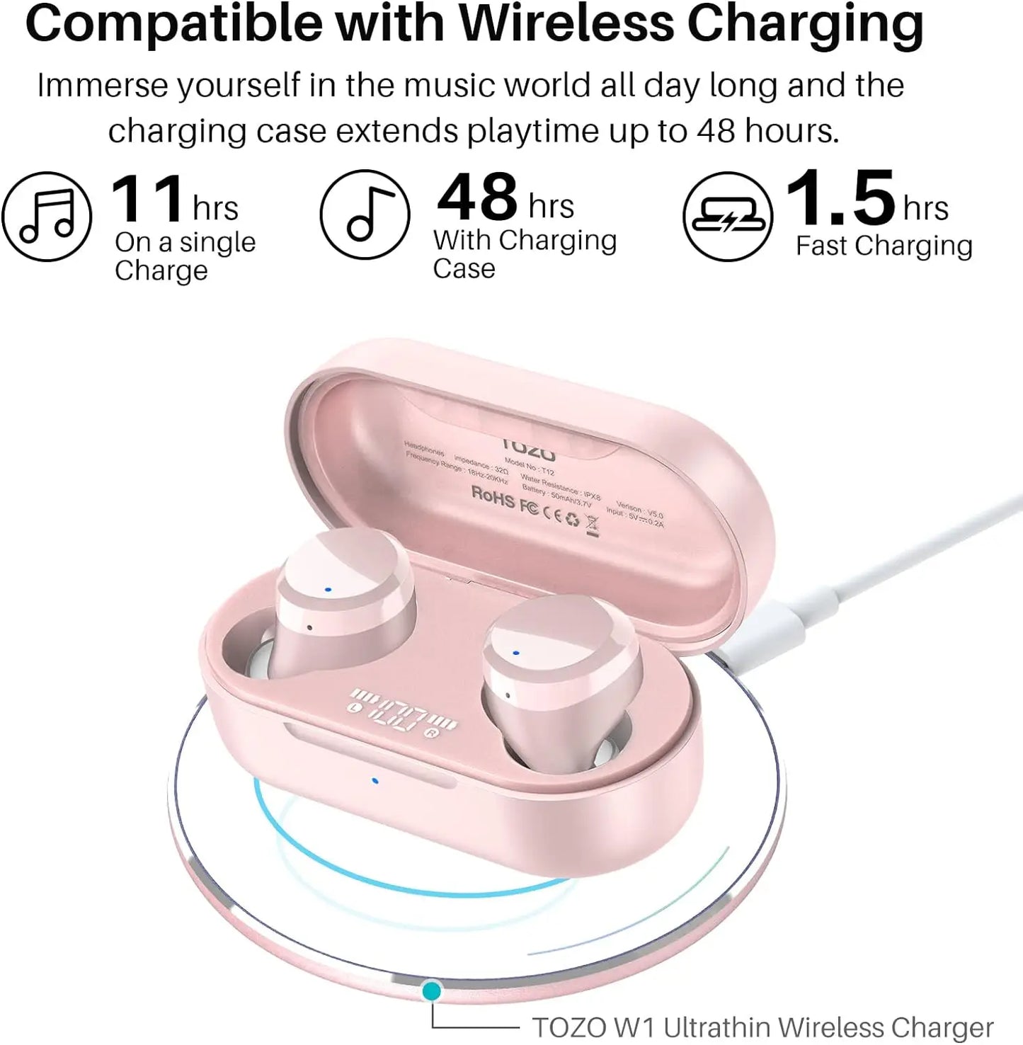 TOZO T12  Wireless Earbuds Bluetooth 5.3 Headphones Premium Sound Performance Touch Control LED Digital Display