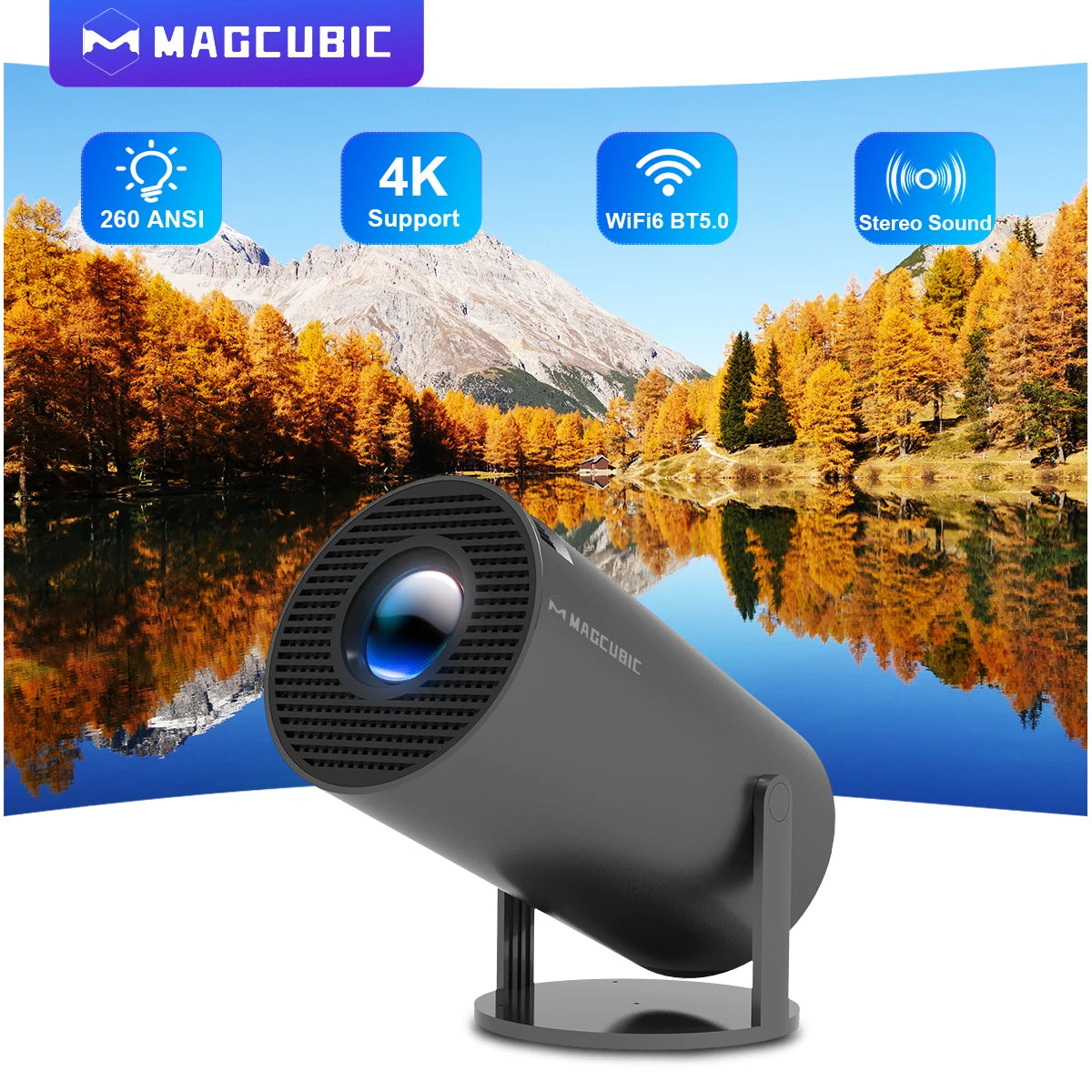 Magcubic  Outdoor Portable Projector Android11 4K 1280*720P HY300 Pro Dual Wifi 260ANSI 180 Flexible BT5.0 Cinema