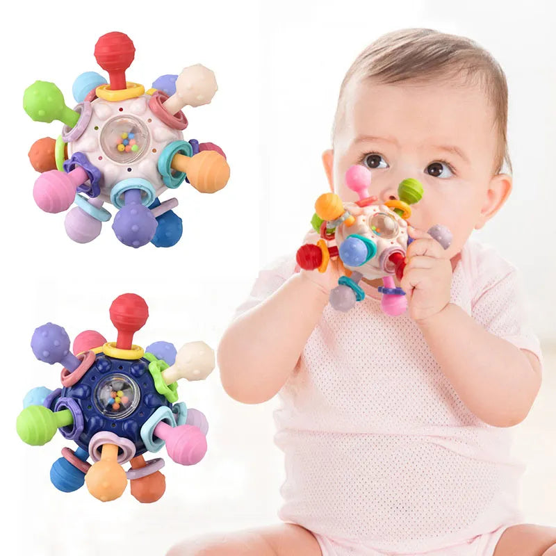 Baby Toys 0 12 Months Rotating Rattle Ball Grasping Activity Baby Development Toy Silicone Teether Baby Sensory Toys for Babies