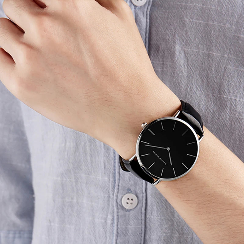 Hannah Martin Brand Couple Watch 6.9mm Ultra Thin Men's Quartz Wristwatches Japanese Movement Leather Fashion Simple Women Watch