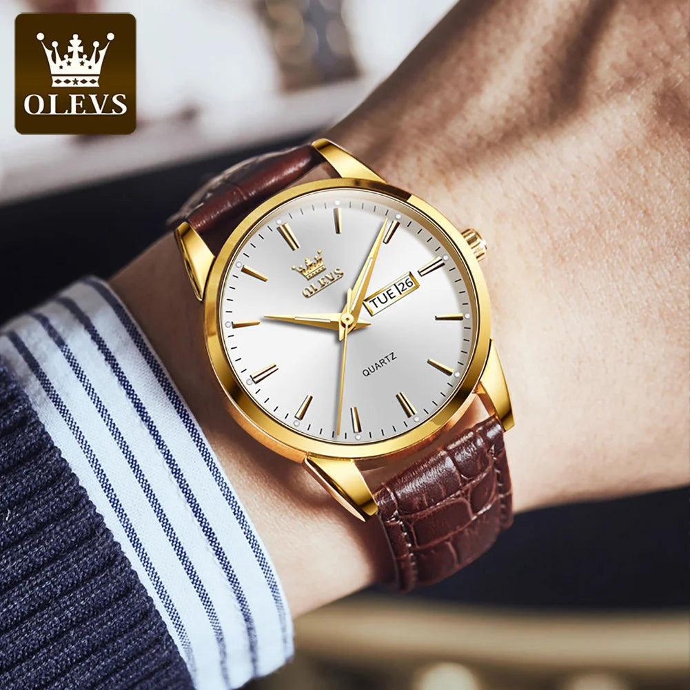 OLEVS Classic Quartz Watch for Men Waterproof Leather strap Calendar Sports Business Men 's Quartz Wrist Watch TOP Brand 6898