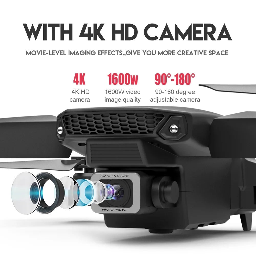 Drone 4K Professional With 1080P Wide Angle Dual HD Camera Foldable RC Helicopter WIFI FPV Height Hold Apron Sell Gift E88Pro RC