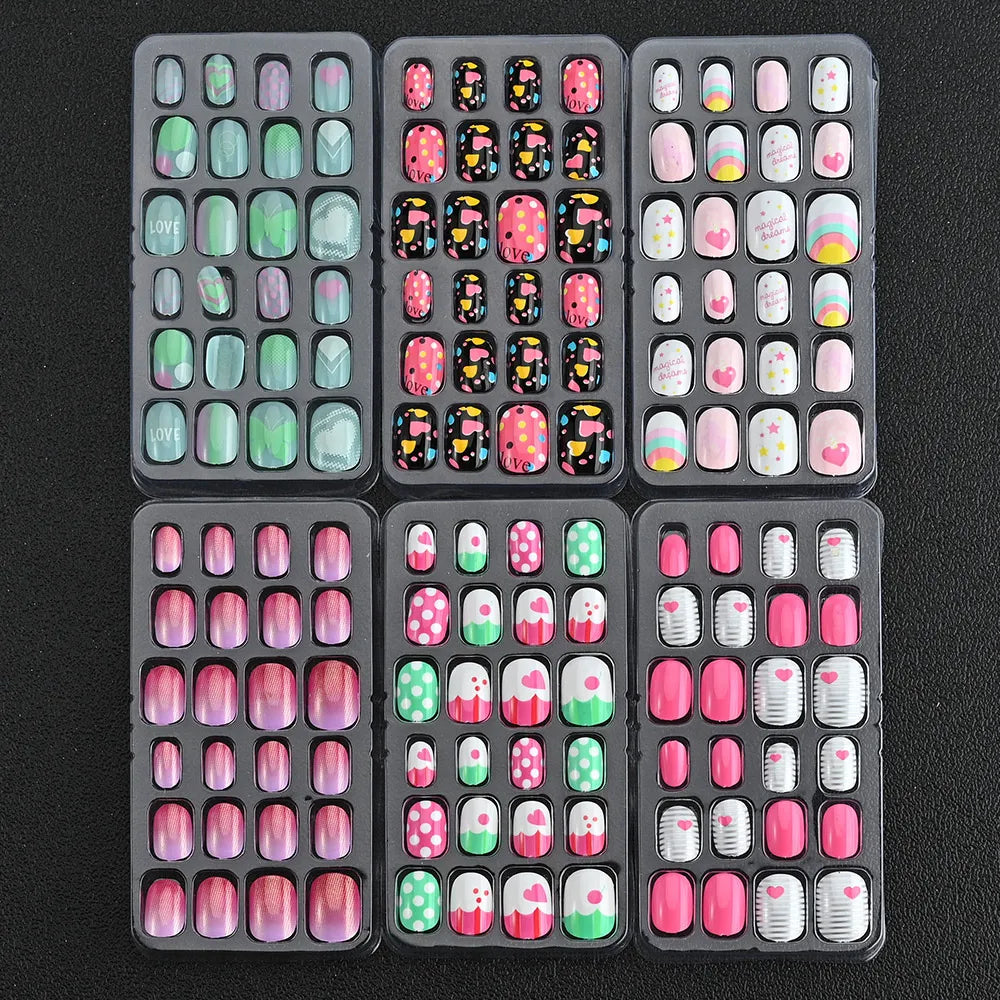Artificial Fingernails for Girls 24pcs/box Candy Kids