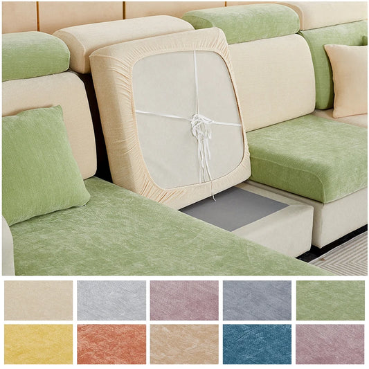 Sofa Cushion Covers Chenille Fabric Elastic, Living Room Armchair Corner L-shape Sofa Slipcover Seat Cover Couch Cover 1pc