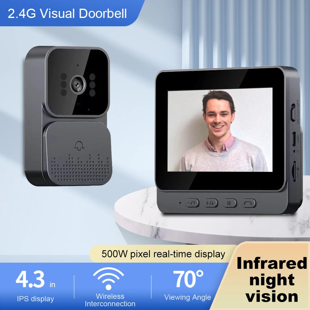 1080P WiFi Video Doorbell Video Intercom Wireless Door Bell 4inch IPS Screen IR Night Vision Doorbell Camera for Home Apartment