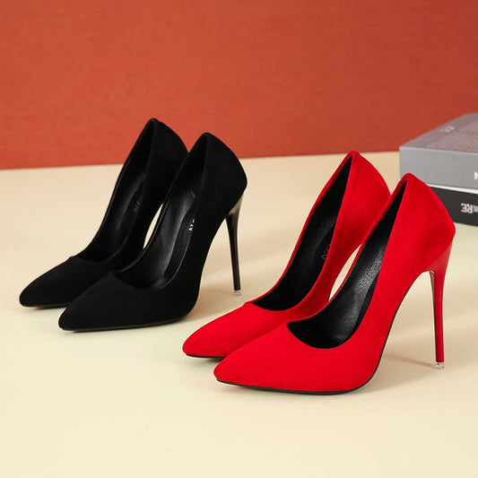 New 35-45 Large, Women's High Heels Slim Heel Pointed Single Shoes Women's Professional Work Shoes Suede