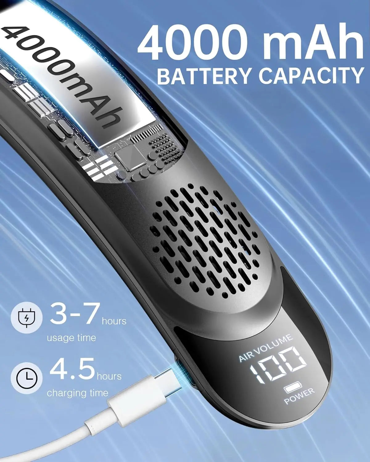 Neck Fan Cooling Rechargeable Air Conditioning Xiaomi   3600mAh 3 Speed Sports Summer