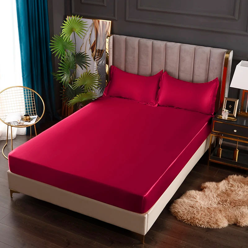 Satin Sheets  Fitted Sheet Solid Color Rayon Mattress Cover Elastic Band Bed Sheet King 200x200 200x220 No Pillowcase Beddings