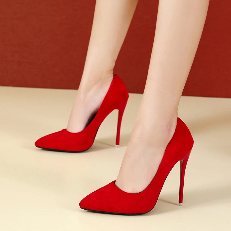 New 35-45 Large, Women's High Heels Slim Heel Pointed Single Shoes Women's Professional Work Shoes Suede